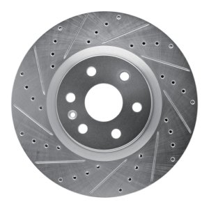 Cadillac SRX Brake Rotor (1) - Front Left - R1 Concepts - Drilled & Slotted - Silver - `10-`16